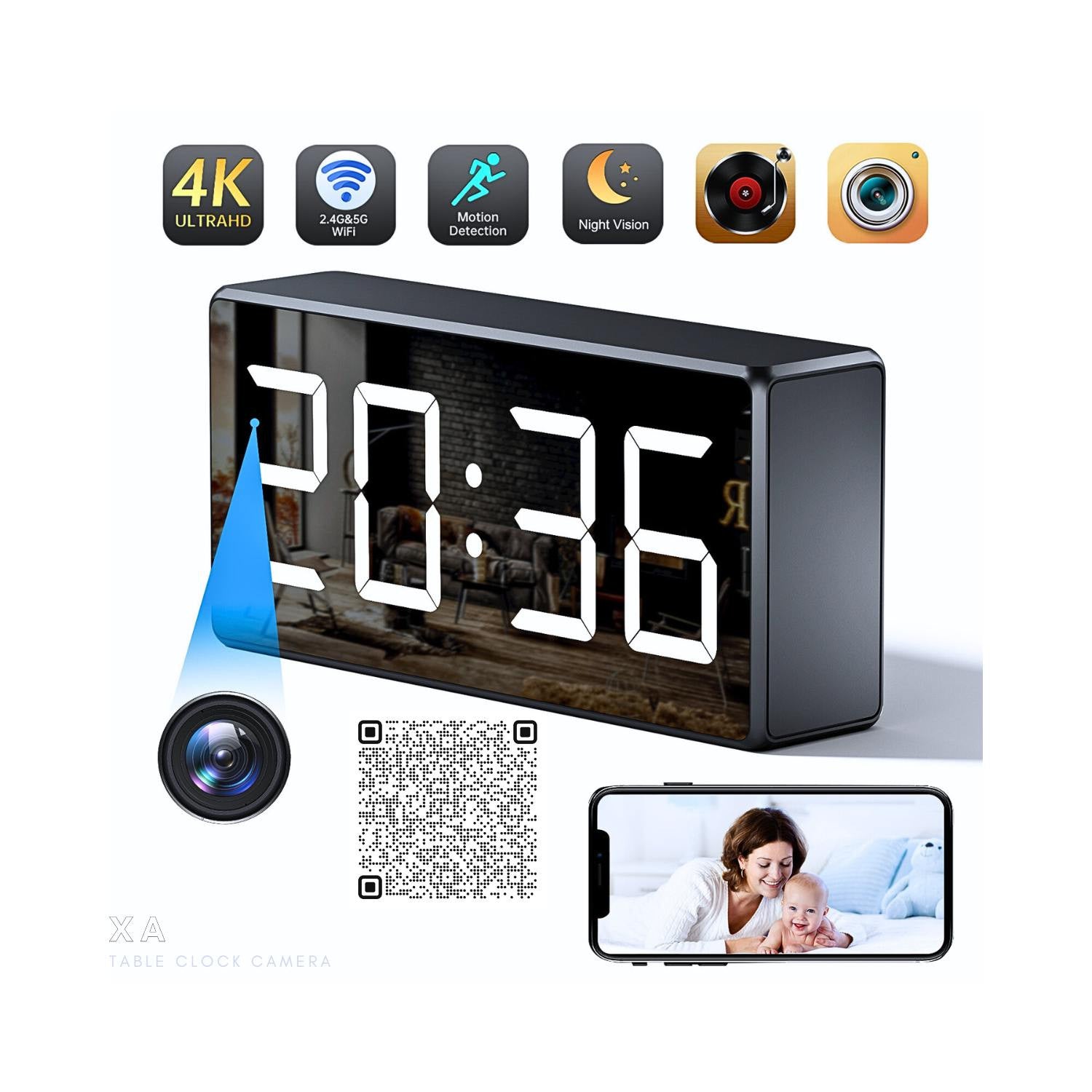 XA 4K Digital Large Display Spy Hidden WiFi Table Clock Camera XA 4K Digital Large Display Spy Hidden WiFi Table Clock Camera